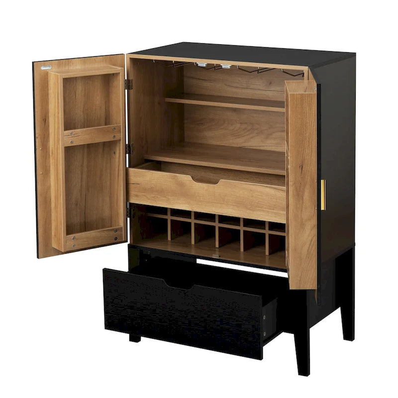 Brown & White Industrial Sideboard with Wine Rack & Stemware Holder, 1-Person Assembly