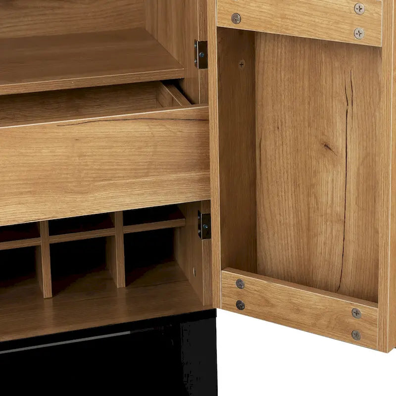 Brown & White Industrial Sideboard with Wine Rack & Stemware Holder, 1-Person Assembly