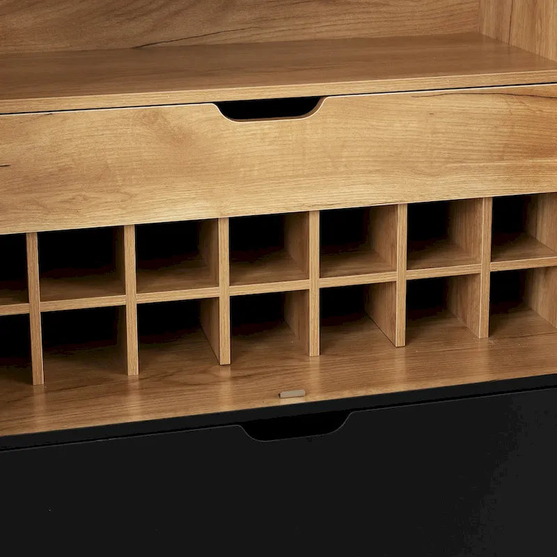 Brown & White Industrial Sideboard with Wine Rack & Stemware Holder, 1-Person Assembly