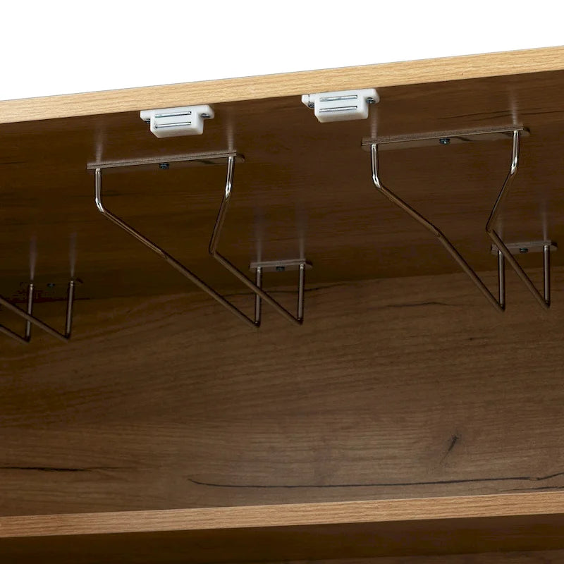 Brown & White Industrial Sideboard with Wine Rack & Stemware Holder, 1-Person Assembly