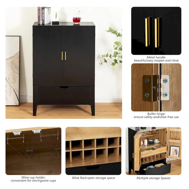 Brown & White Industrial Sideboard with Wine Rack & Stemware Holder, 1-Person Assembly
