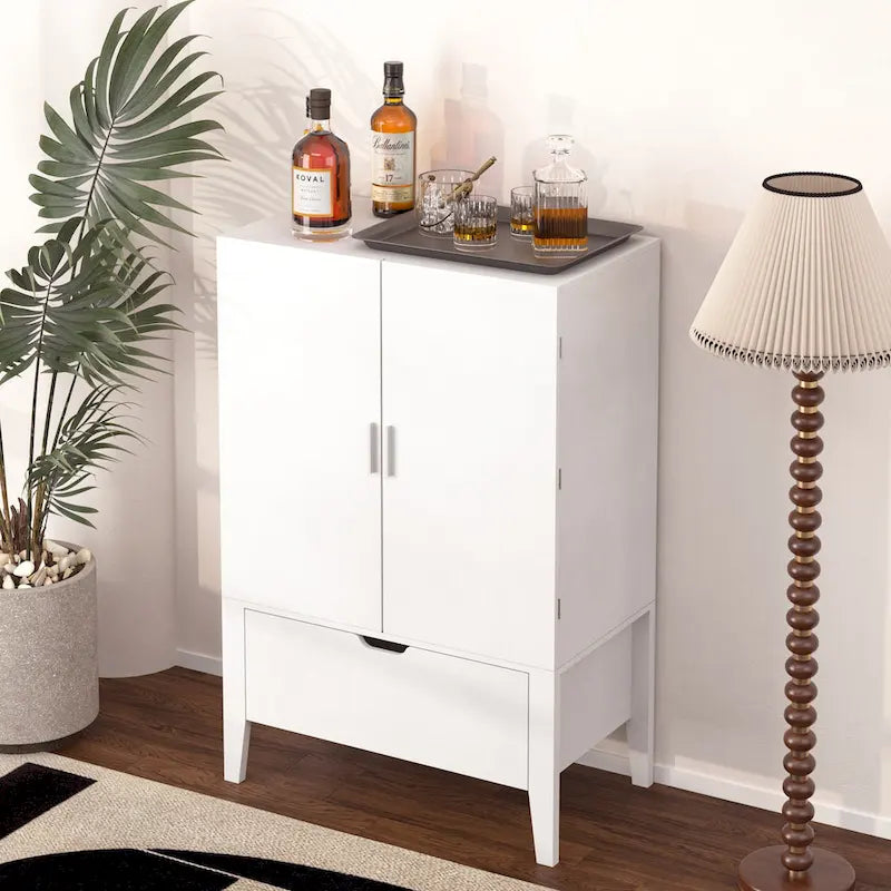 Brown & White Industrial Sideboard with Wine Rack & Stemware Holder, 1-Person Assembly