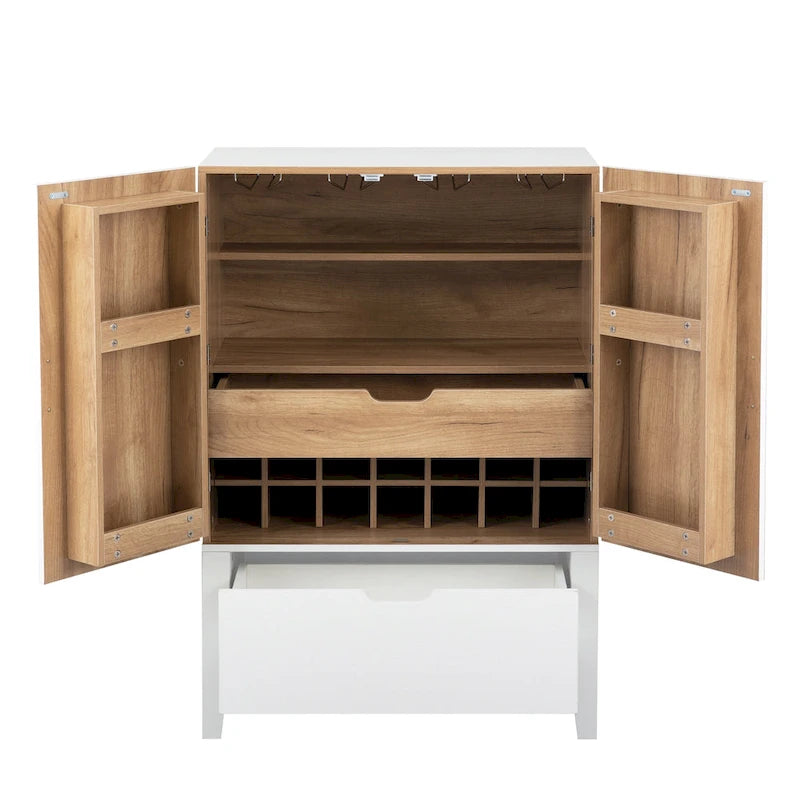 Brown & White Industrial Sideboard with Wine Rack & Stemware Holder, 1-Person Assembly
