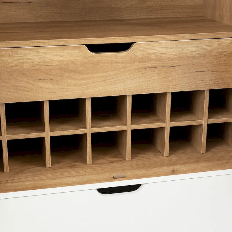 Brown & White Industrial Sideboard with Wine Rack & Stemware Holder, 1-Person Assembly