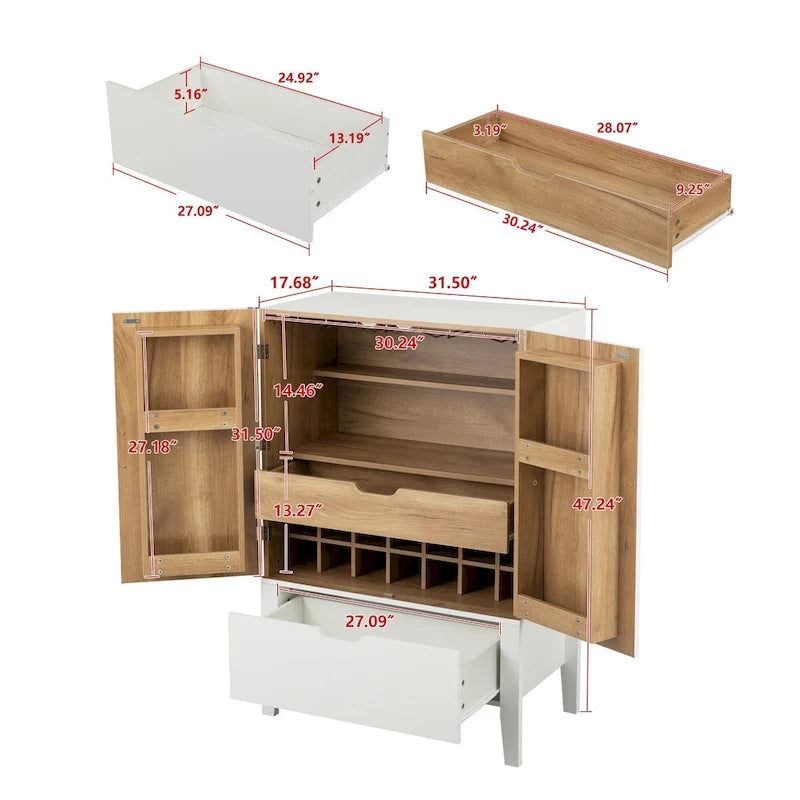 Brown & White Industrial Sideboard with Wine Rack & Stemware Holder, 1-Person Assembly