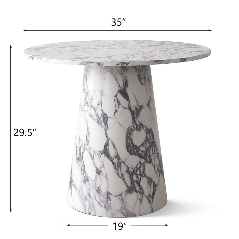White Faux Marble Round Pedestal Dining Table, Seats 2-4