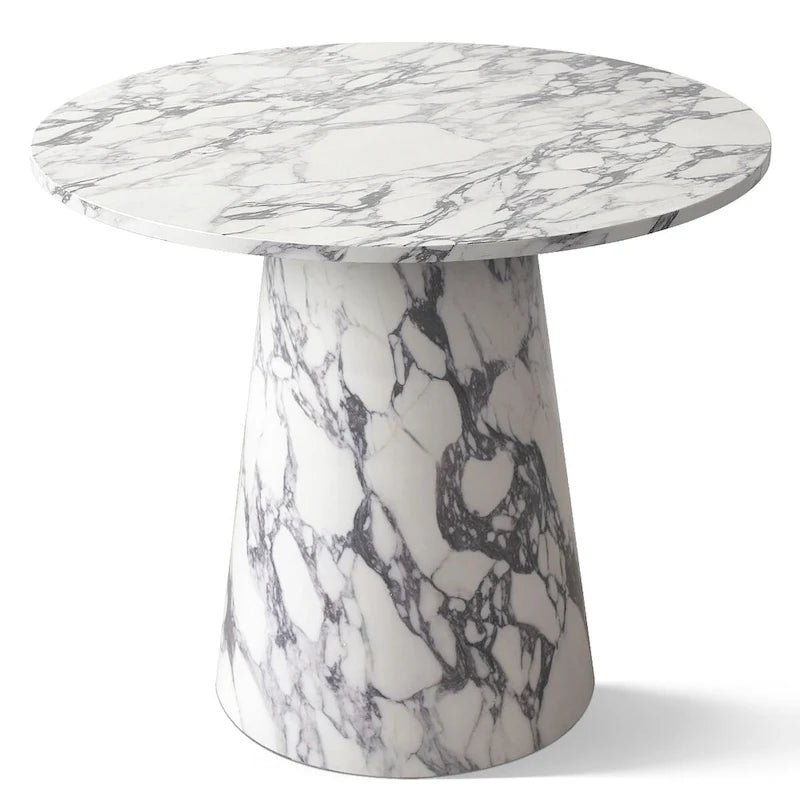 White Faux Marble Round Pedestal Dining Table, Seats 2-4