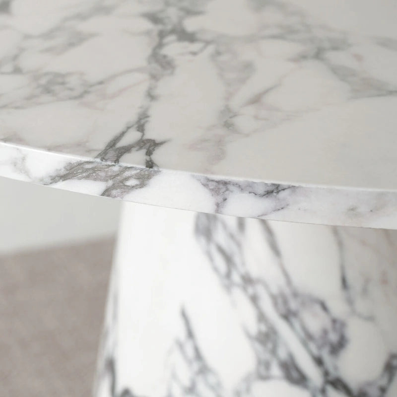 White Faux Marble Round Pedestal Dining Table, Seats 2-4