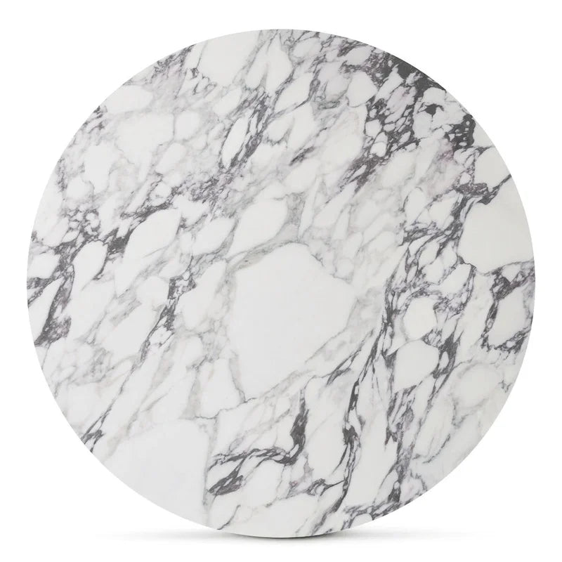 White Faux Marble Round Pedestal Dining Table, Seats 2-4